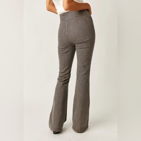 FREE PEOPLE Jayde High Rise Flare Leg Jeans Railroad Stripe - Picture 4 of 12